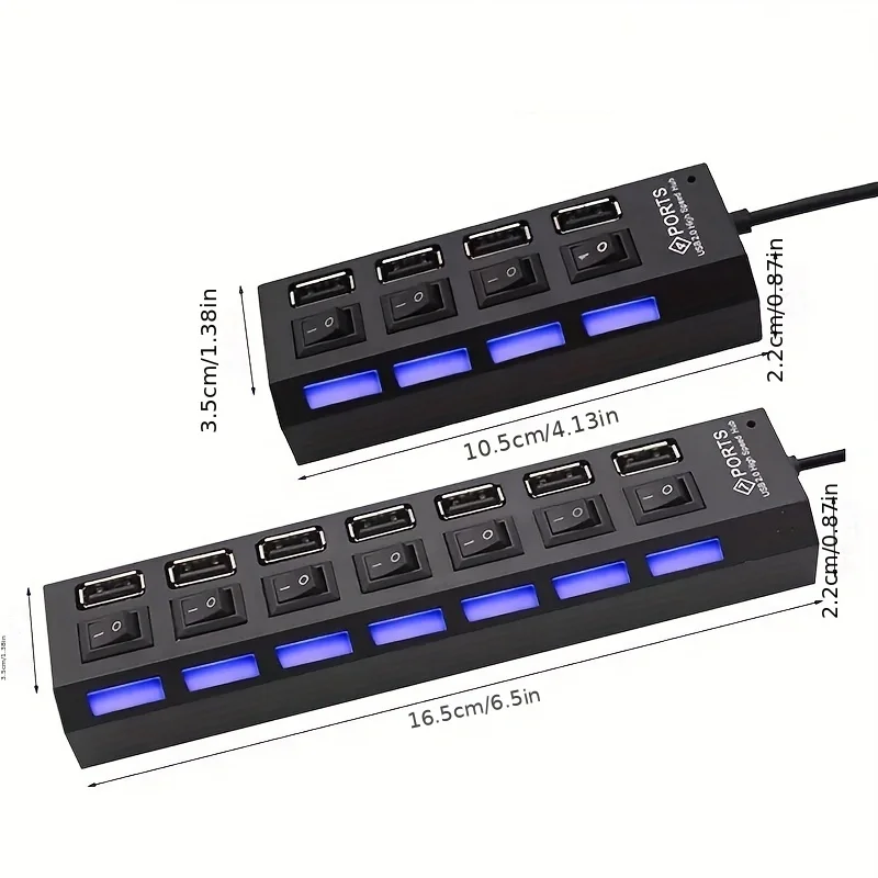 USB HUB 4/7 Port Kecepatan Tinggi 2.0 Adapter Expander Multi USB Splitter Beberapa Extender dengan Sakelar Lampu LED untuk Laptop PC