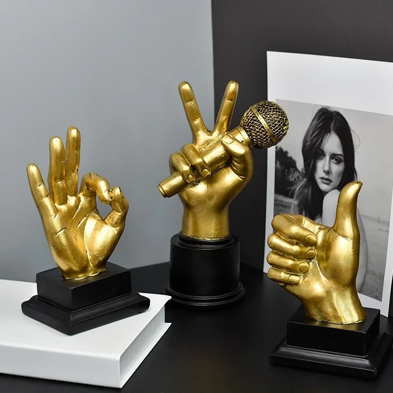 Resin Thumbs Up Hand Sculpture Creative Finger Gesture Statue for Office Desk Living Room Bar Cabinet Decorative Ornament
