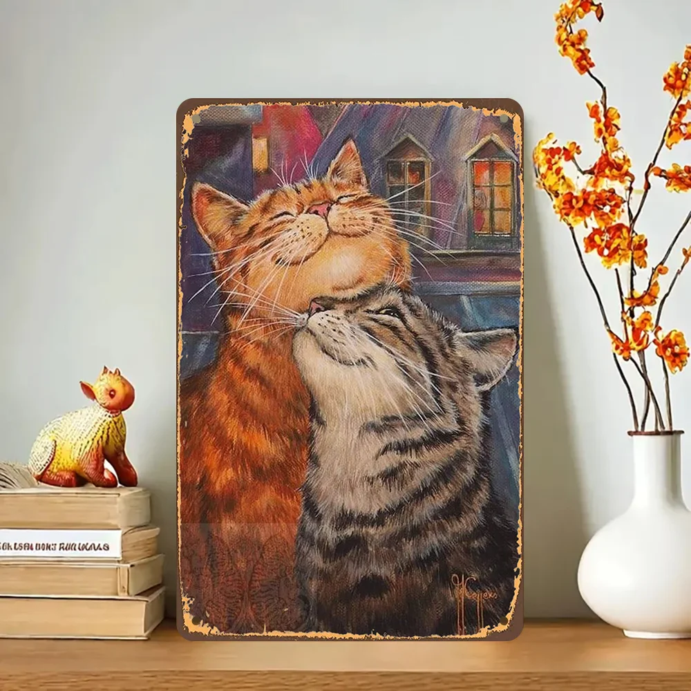 

Charming 8x12" Retro Cat Love Metal Sign - Waterproof & Weatherproof, Vintage-Inspired Decor for Home, Office