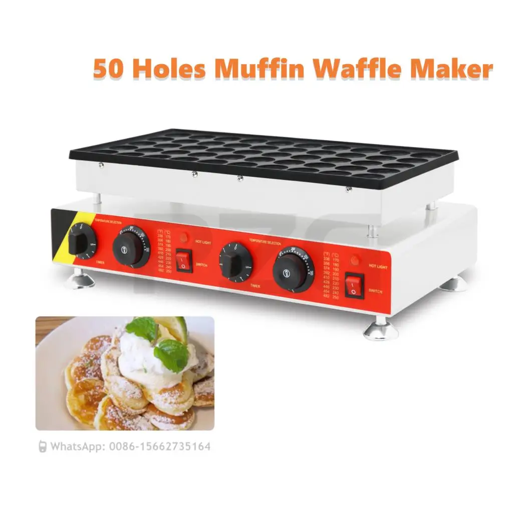 Commercial 50 Holes Electric Waffle Maker Pancake Making Machine Dutch Poffertjes Maker With Timer Small Pancake Grill Griddle