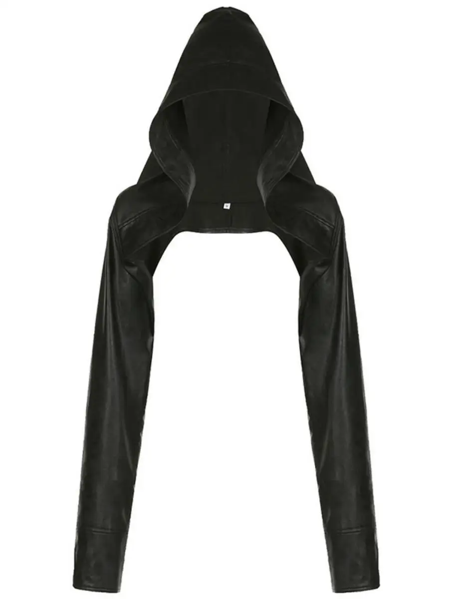 Autumn Winter Loose Fit Hooded Leather Jaet  Color Irregular Hemline Faionable Women's Long Sve Coat Personali