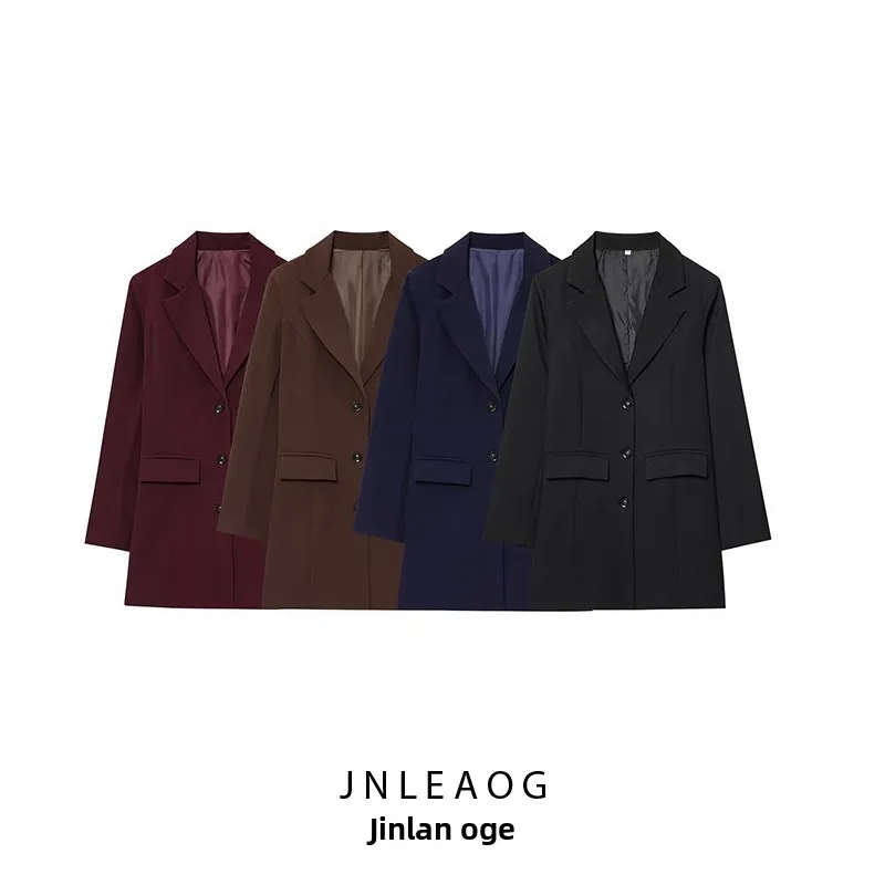 JNLEAOG 봄 신상 여성 패션 디자인 롱 버전 수트 재킷 4가지 색상 스타일리시 캐주얼 폴리에스터 섬유 더블 브레스티드