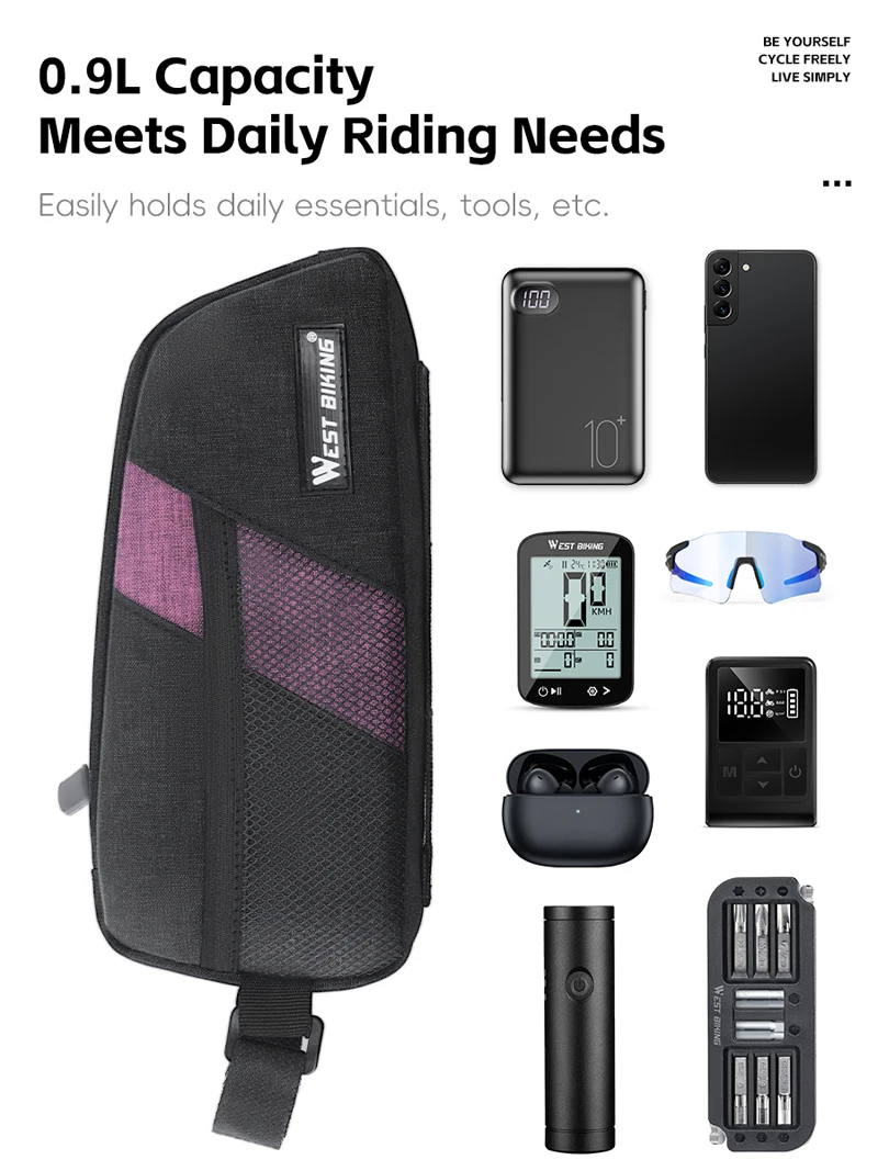 WEST BIKING Mini Tragbare Fahrrad-Oberrohrtasche Stromlinienförmiges Design Fahrradtasche Vorderrahmentasche für MTB Rennrad Fahrradzubehör – Detail 8