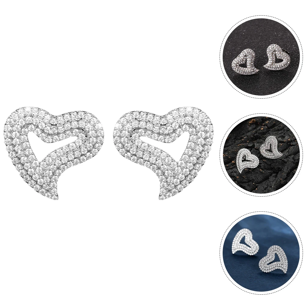 غير النظامية على شكل قلب حجر الراين وأقراط الحلو تصميم أنيق بلينغ الزفاف وصيفه الشرف العصرية الملحقات