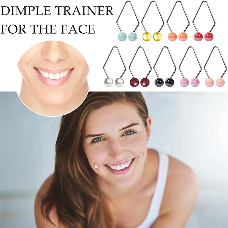 1pcs Facial Dimple Smile Trainer Beauty Tool Stainless Steel Pearl Face Muscle Exerciser Natural Cheek Fossette Maker Wearable