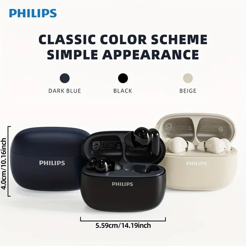 Imagen 2 del producto Nuevos auriculares intrauditivos Philips BT5.4 con estuche de carga inalámbrica, 24 horas de reproducción, modos de juego, micrófono incorporado, control táctil para juegos