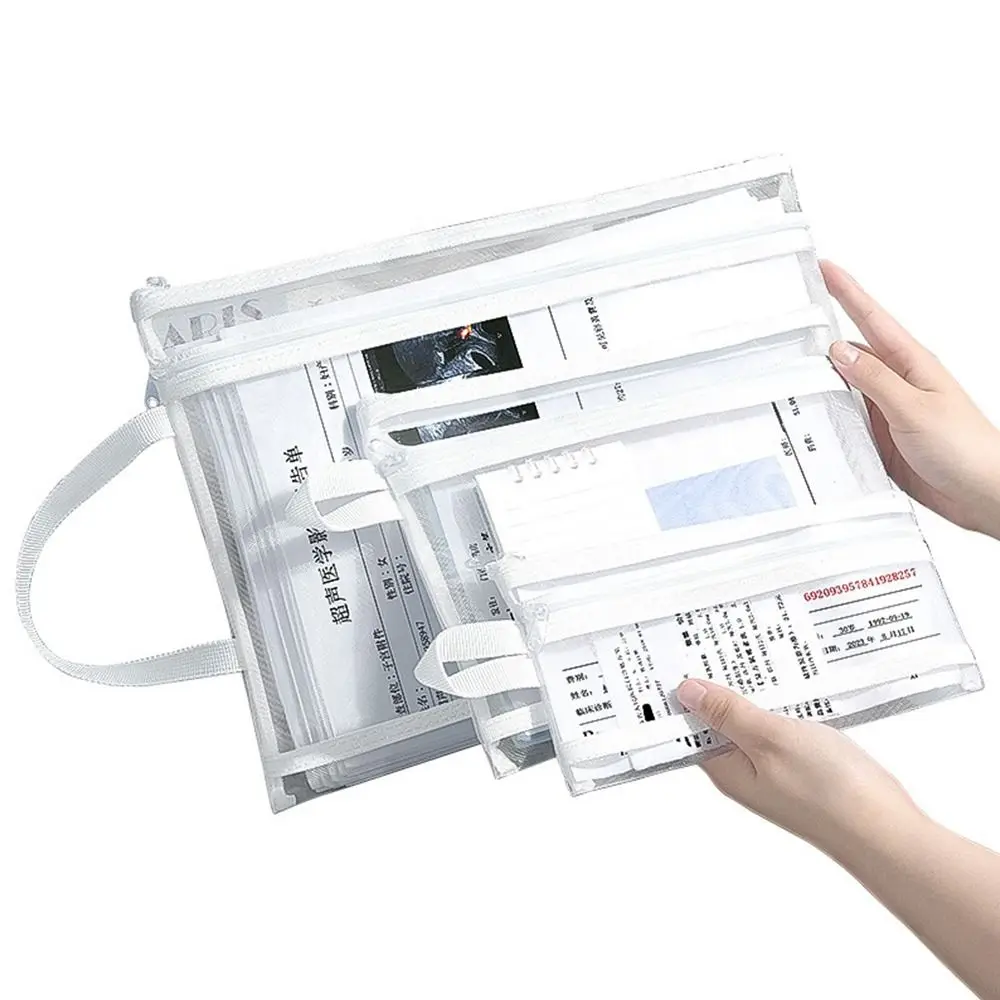 高品質A4/A5/A6メッシュ収納バッグ 二層式 透明ファイルバッグ 大容量 ペンバッグ 学生向け