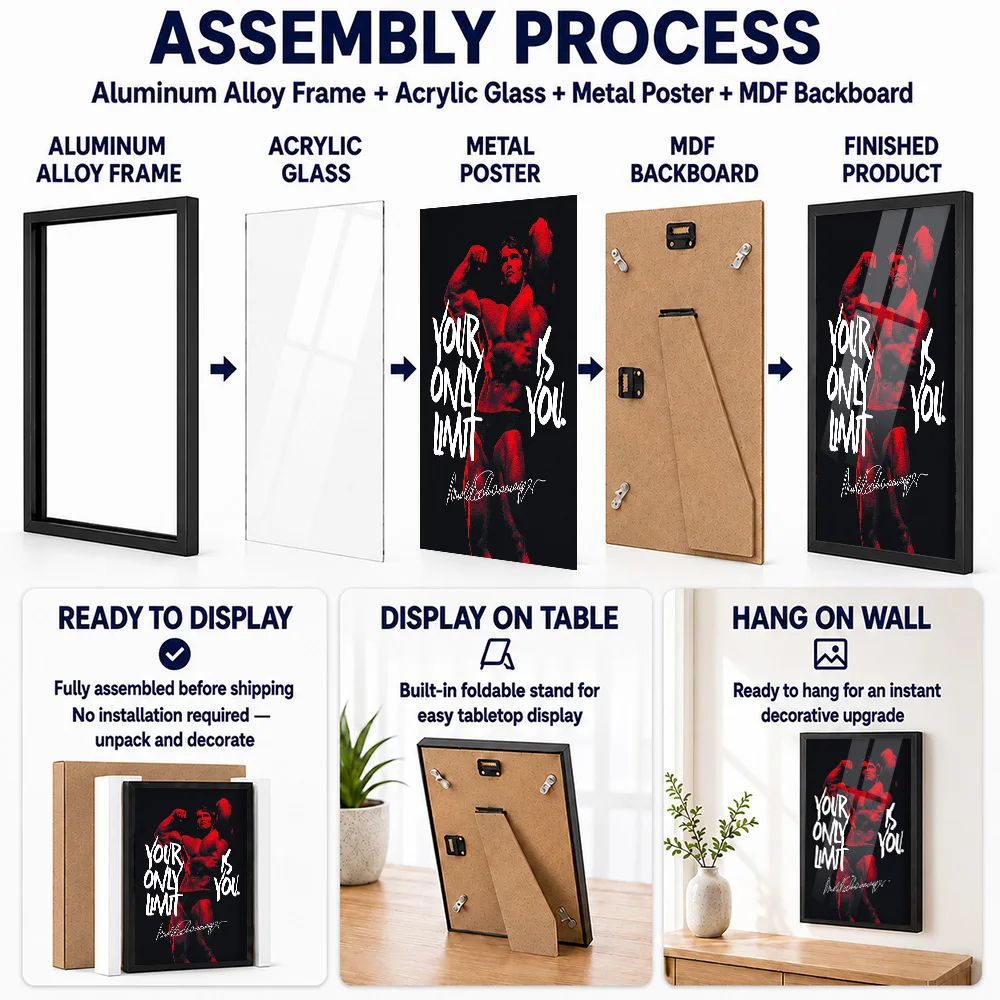 Arnold Schwarzenegger Motivational Metal Poster With Aluminum Alloy Frame Personalized Photo Athletic Style Wall Art For Gym