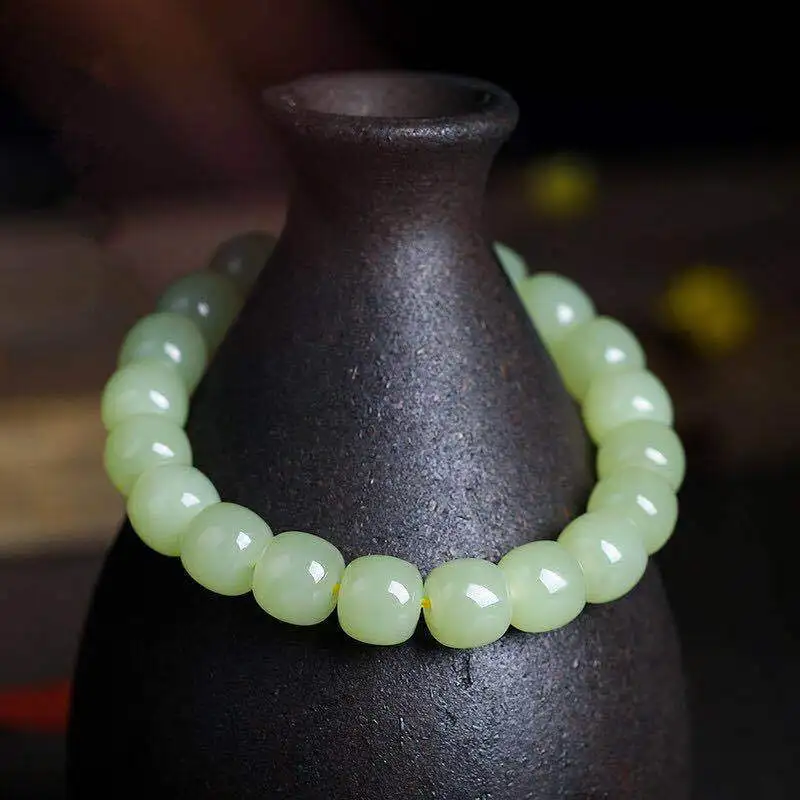 

Crafts Hetian Qinghai Material Old Beads Men's and Women's Jade Bracelet with Certificate