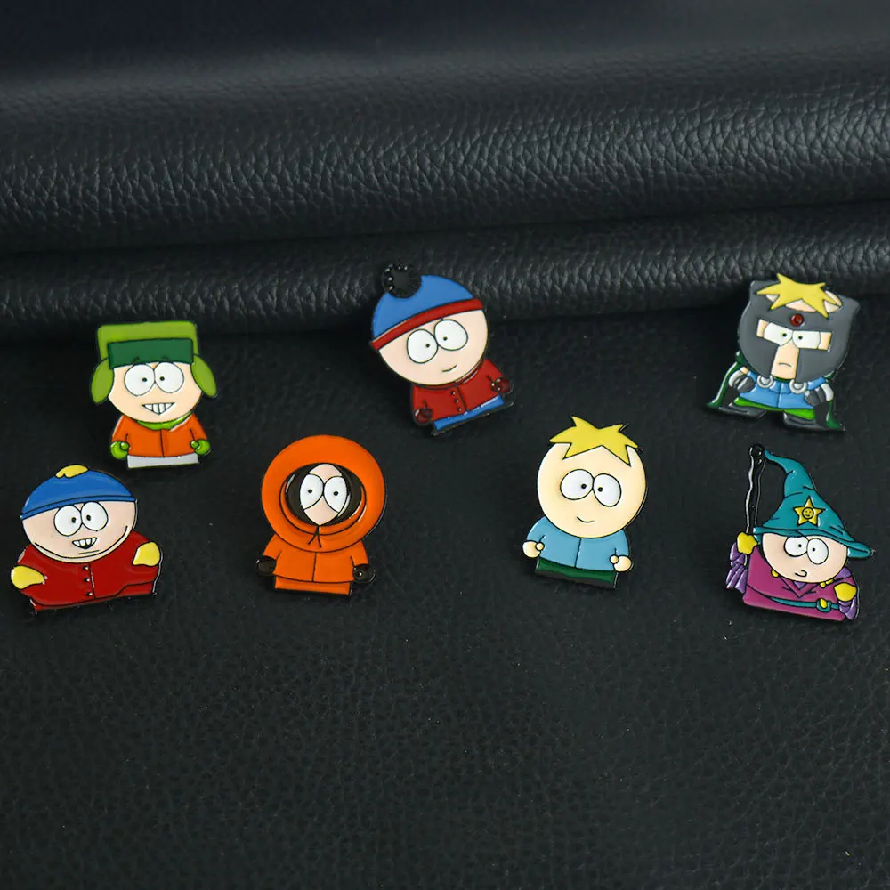 7pcs/set Cartoon TV Movie Cartman Figure Badges Lapel Pins for Backpacks Cute Badge Clothes Jewelry Clothing Accessories