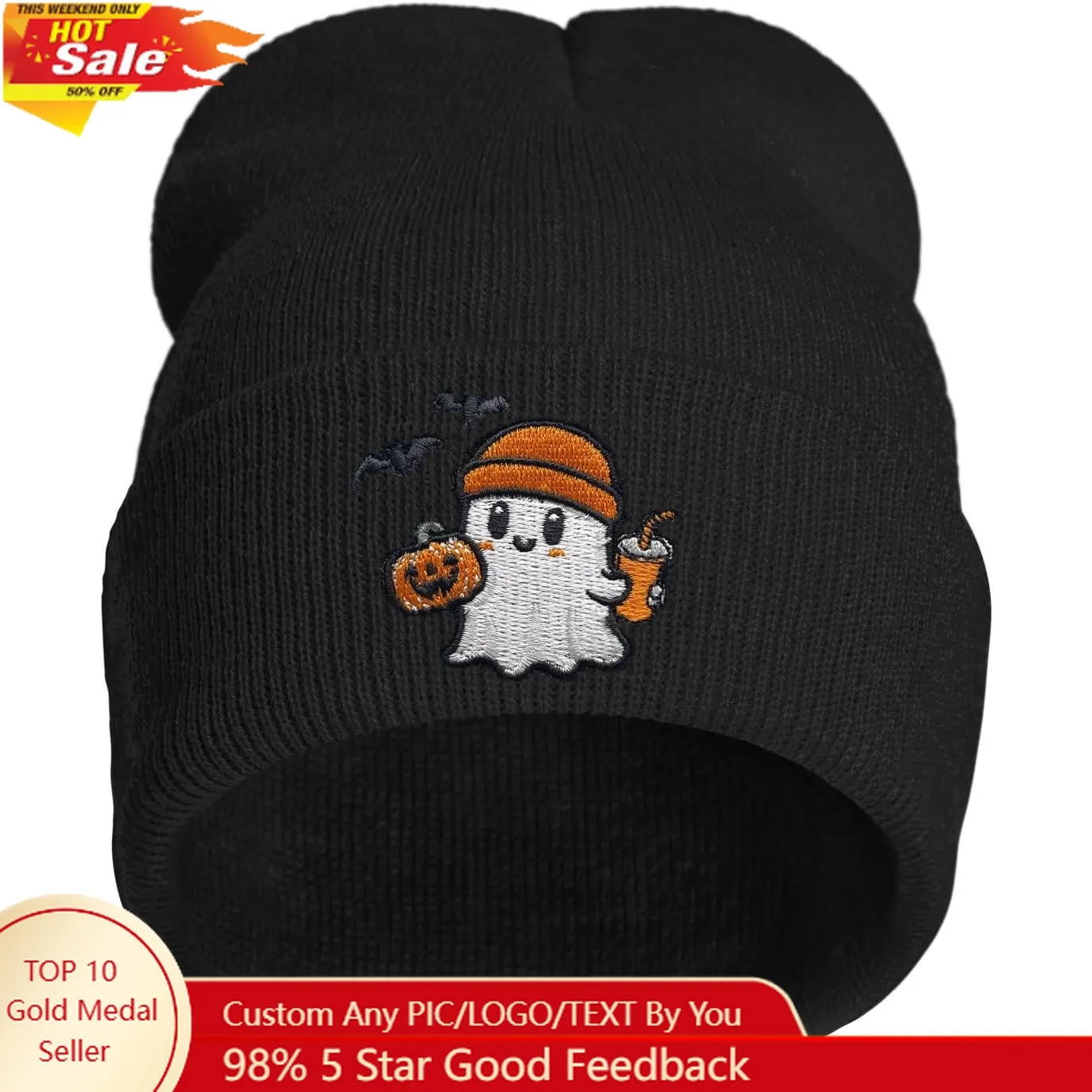 

Cute Frog Skeleton Embroidered Beanie Knit Hat for Men Women, Halloween Goth Graphic Winter Black Skull Cap