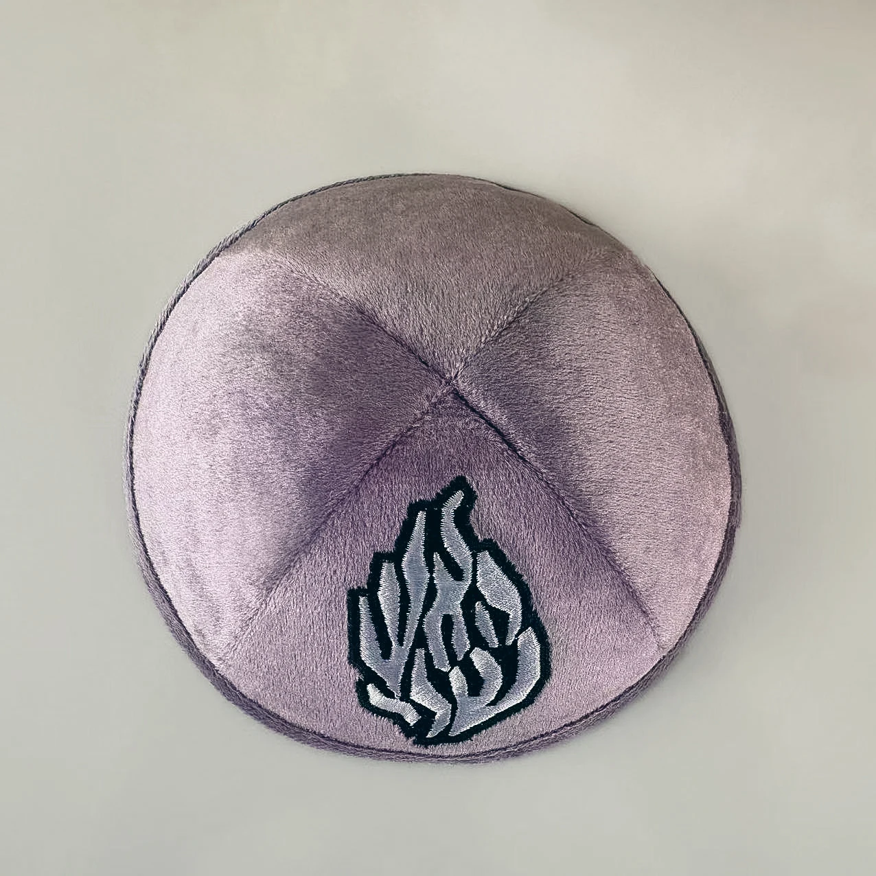 Flame Embroidered Linen Kippah Jewish Ahava Customizable Wedding, Bar/Bat Mitzvah Jewish Gift Yarmulke Suede