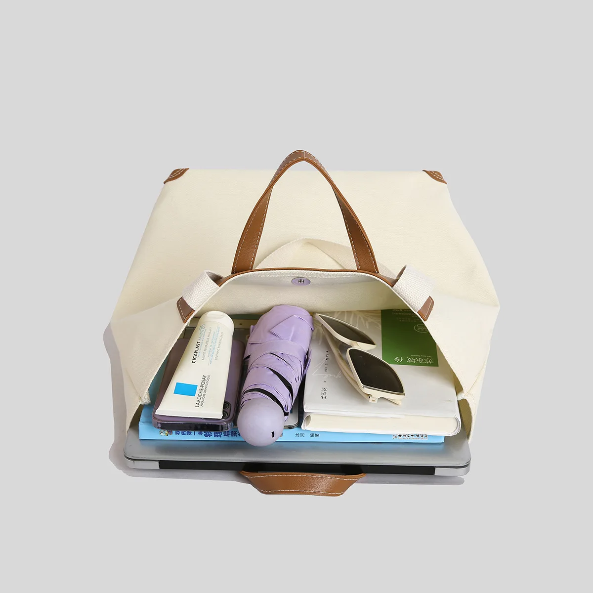 Custom Tote Canvas Bag  LOGO Portable Shoulder Women's Bag with Leather Casual Versatile Large Capacity Commuter Meeting