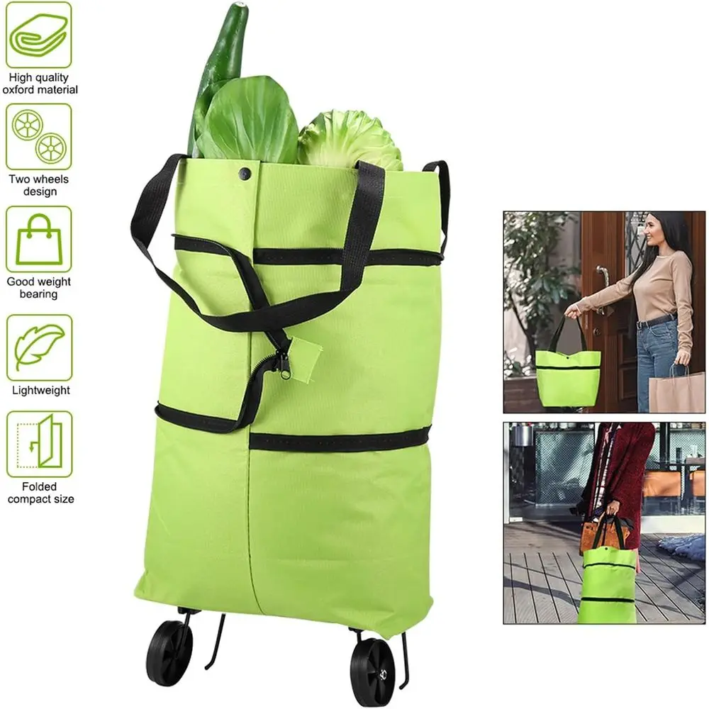 Collapsible Shopping Cart with Wheels, Portable Rolling Tote Bag for Grocery Shopping, Waterproof Grocery Trolley Bag