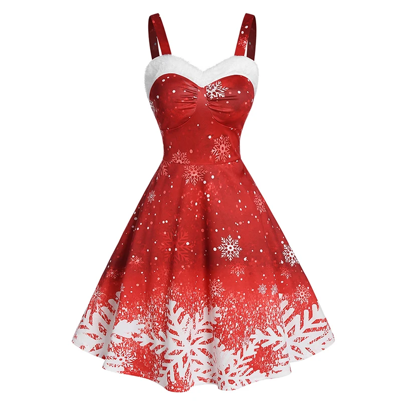 2024 Womens Christmas Party Dress Snowflake Print Ombre Color Dress Prom Cocktail Dresses Sleeveless Xmas Dress