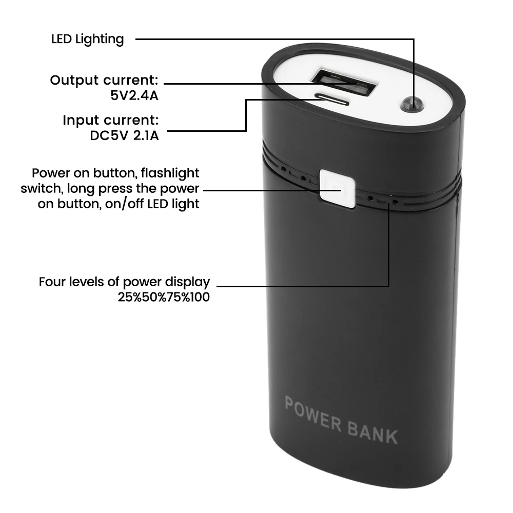 Portátil Power Bank Box Kit, Anti Conexão Reversa, TYPE-C Micro Portas USB, Shell De Plástico, Estojo Do Carregador De Bateria, DIY, 2x18650, 5V, 2A