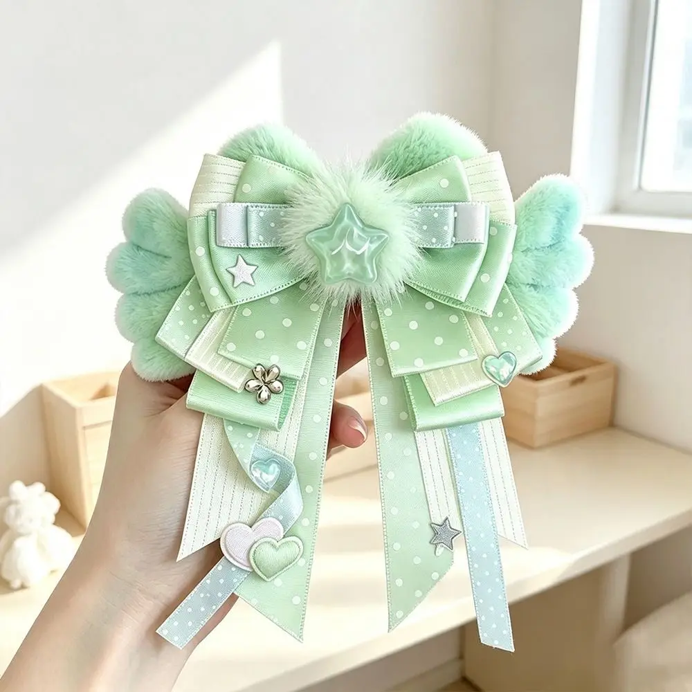 Sweet Style Handmade Bow Brooch Pin Angel Wings Bow Knot Decorative Lapel Pin Heart Angel Wing Brooch Ita Bag Decoration