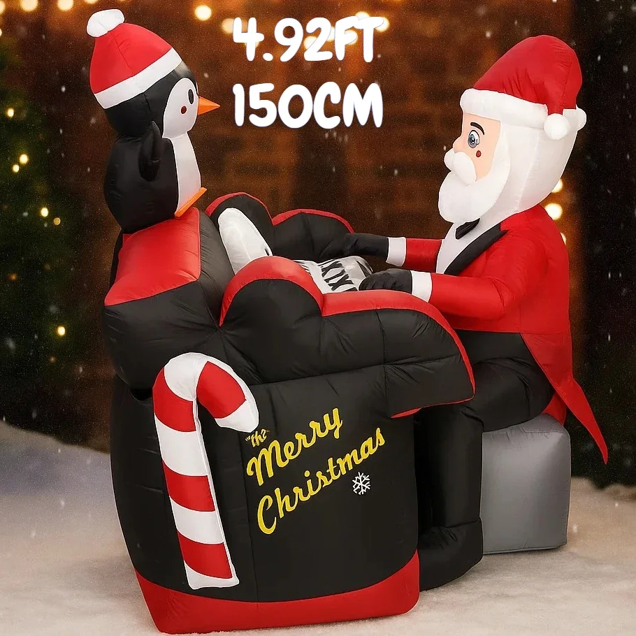 4,92 фута надувная игрушка Санта-Апиано Пингвин со светодиодной подсветкой Праздничные подарки Рождественские украшения для двора Рождественские принадлежности Домашний орнамент