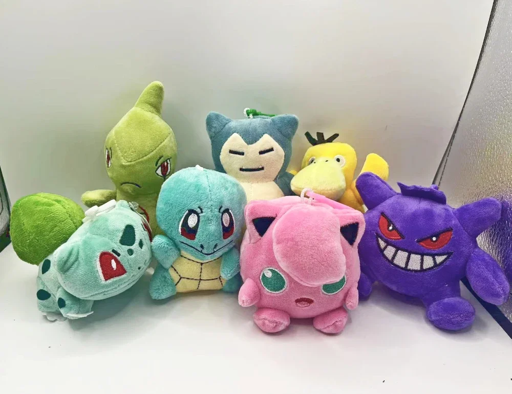 7 pzas/lote Squirtle GengarBulbasaur Psyduck muñeco de peluche 12cm colgante llavero de peluche juguete de regalo