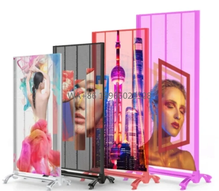 شاشة LED شفافة داخلية واقفة ملصق رقمي P3.9-P7.8 شاشة LED شفافة للنوافذ لوحة شبكية LED غير مرئية #1