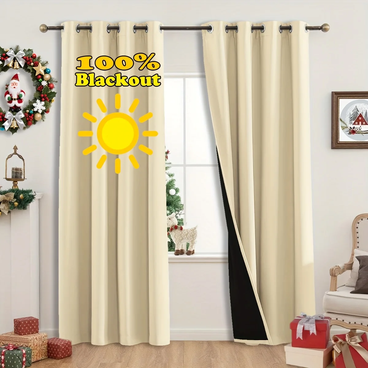 1pc Modern Multi-Color 100% Blackout Curtain Black Lined Thermal Insulated Window Drapes for Living Room Home Office