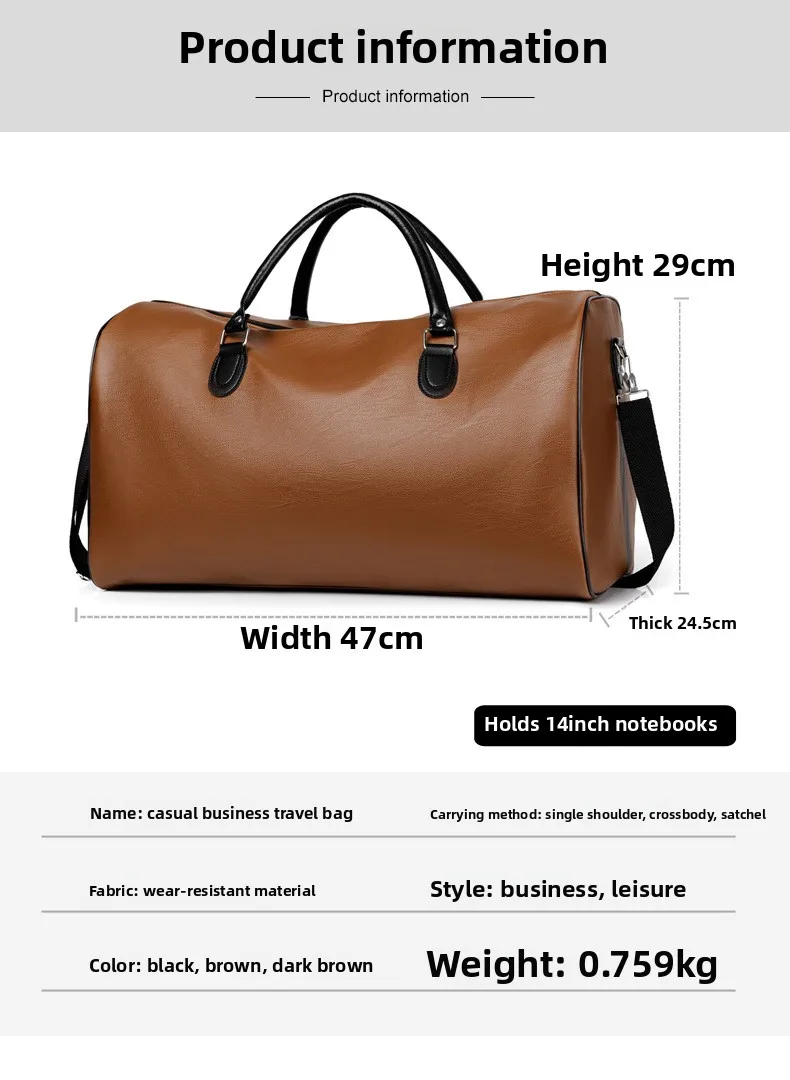 Coffee Colored Business Soft Handle, Medium Solid Color, Car Stitching, Storage Zipper, Horizontal Square Digging Bag, Handbag