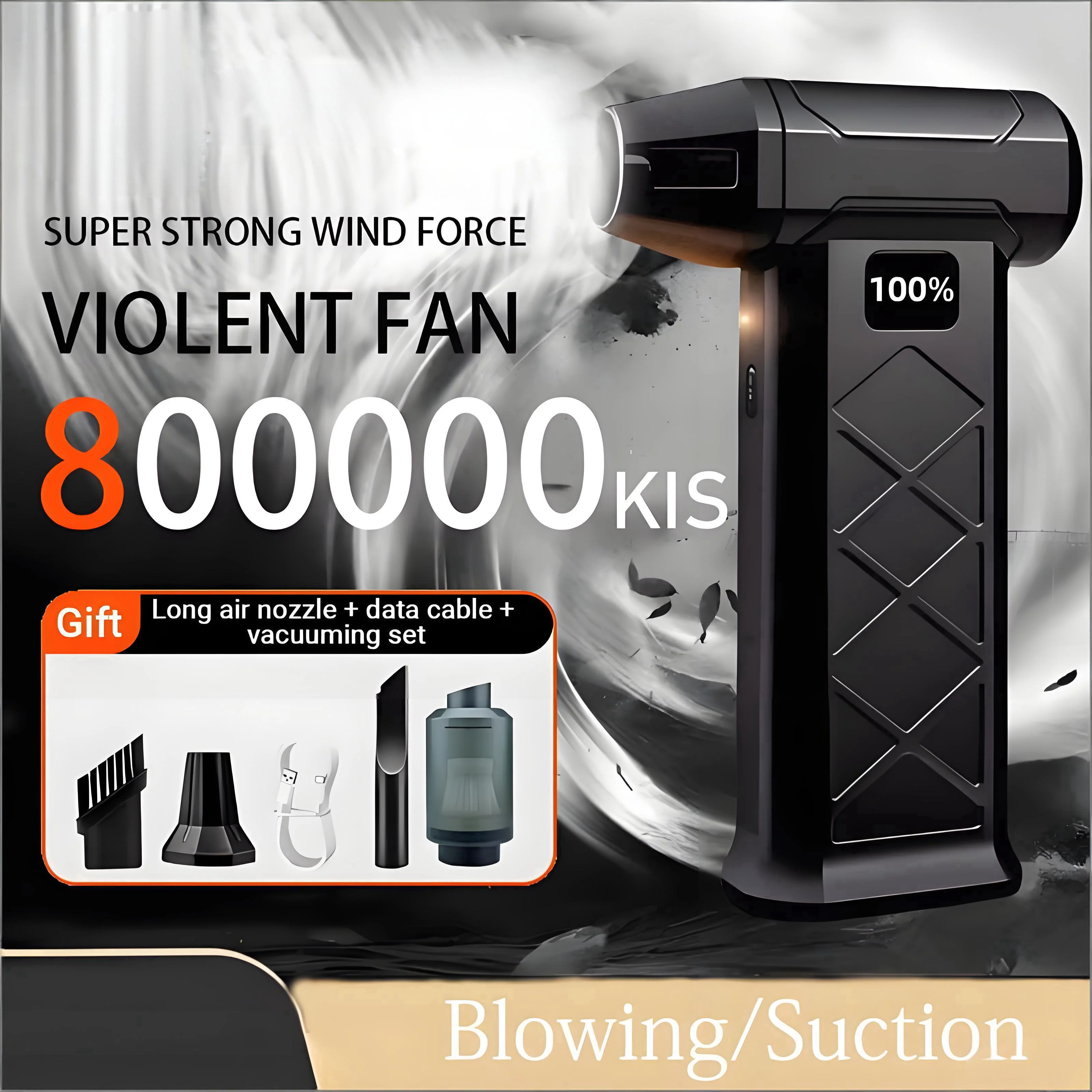 Turbo Jet Blower 800000RPM Brushless Motor Outdoor Powerful Air Blower Handheld Blower Rechargeable Thrust PC Tool