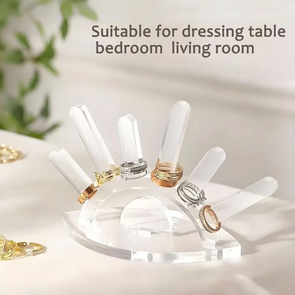 

New Acrylic Ring Rack Clear 6 Rods Tabletop Ring Holder Evil Eye Jewelry Display Rack