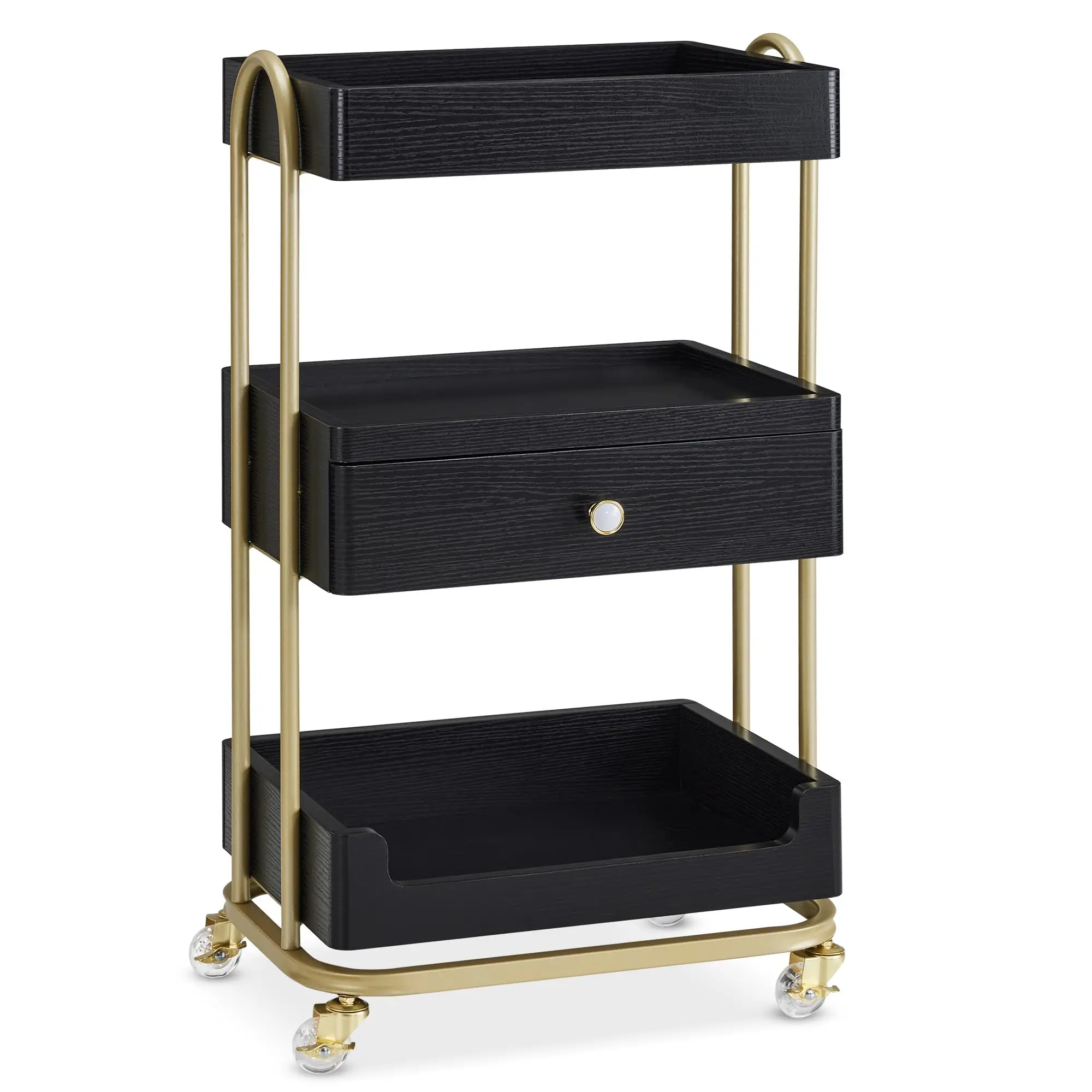 3-Tier Salon Trolley Cart with Drawer, Metal Frame Black 2086