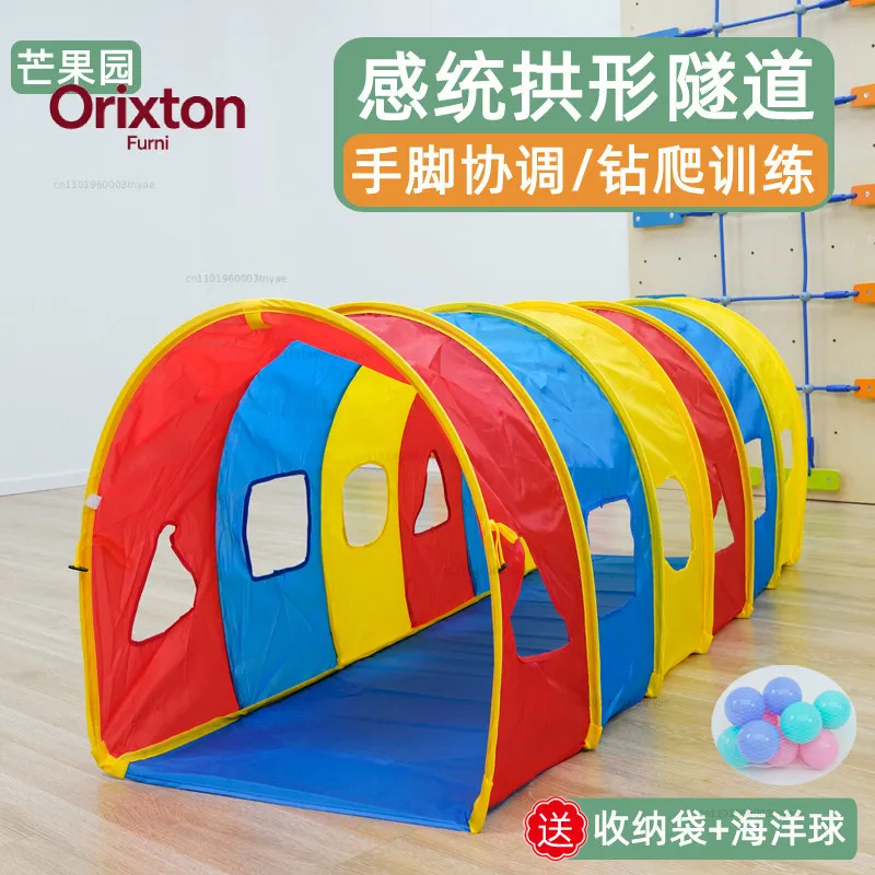 Arched tunnel early education children sensory integration training rainbow crawling  drilling children indoor toys