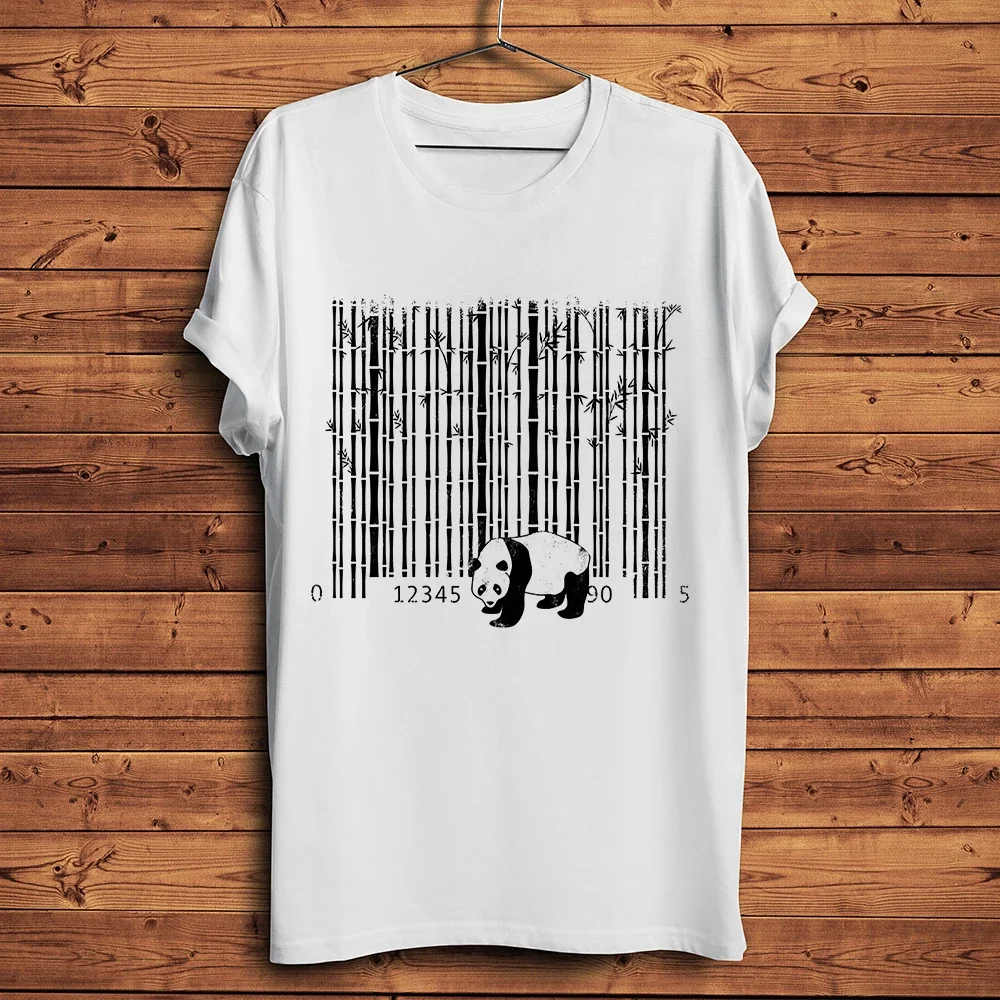 Panda and Bamboo Barcode Funny Geek T Shirt,Men Summer New White Casual Short Sleeve,Cool Unisex Tshirt