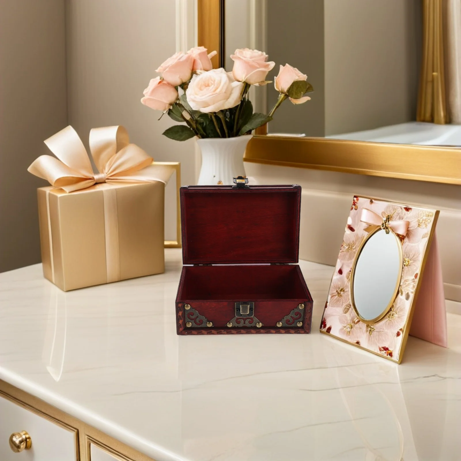 

Деревянная шкатулка для драгоценностей, винтажный футляр для хранения серег, ожерелий, колец, ретро-органайзер, настольная декоративная брелок