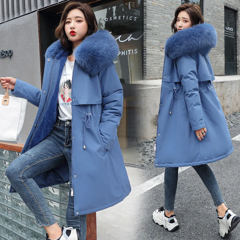 여성용 두꺼운 따뜻한 겨울 파카 코트, 모피 라이너, 라지 사이즈 6XL 후드, 긴 파카, 스노우 웨어, 패딩 의류