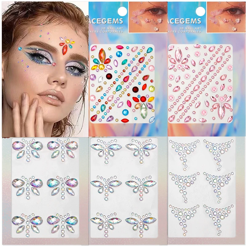 

3D Butterfly Rhinestone Eyebrow Tattoo Sticker Glitter Gems Eyes Crystal Temporary Tattoo Face Makeup Jewelery