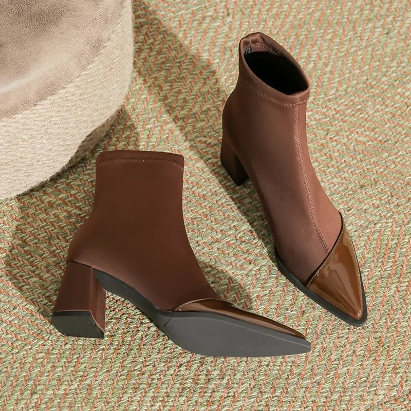 

Женские ботильоны разных цветов LeShion, короткие осенние ботинки на толстом высоком каблуке с квадратным носком и молнией, женские ботинки