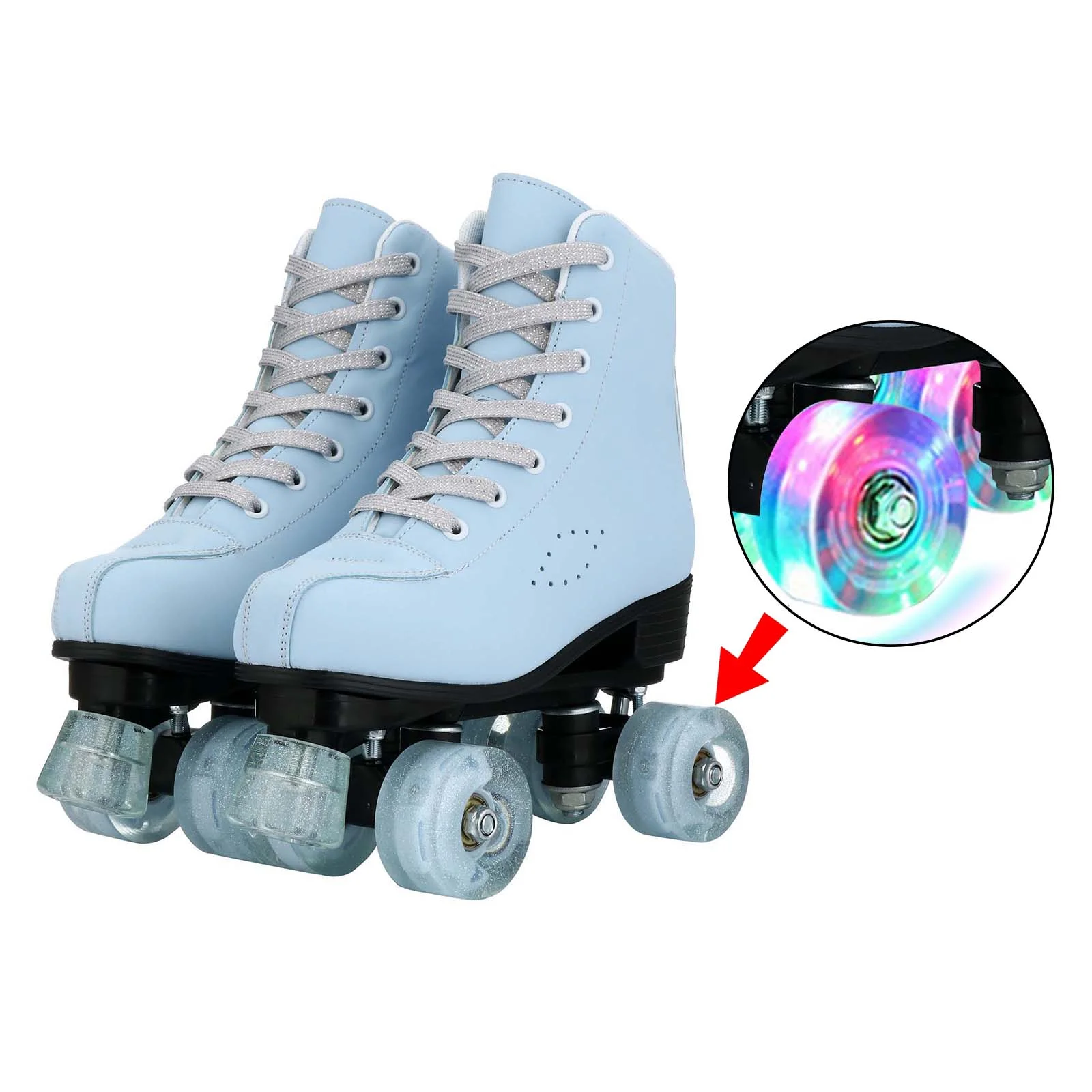 Adult Quad Roller Skate Shoes For Women Flashing 4 Wheels Skates Beginner Kids Girls Outdoor Skating Sneakers Children Gift Blue