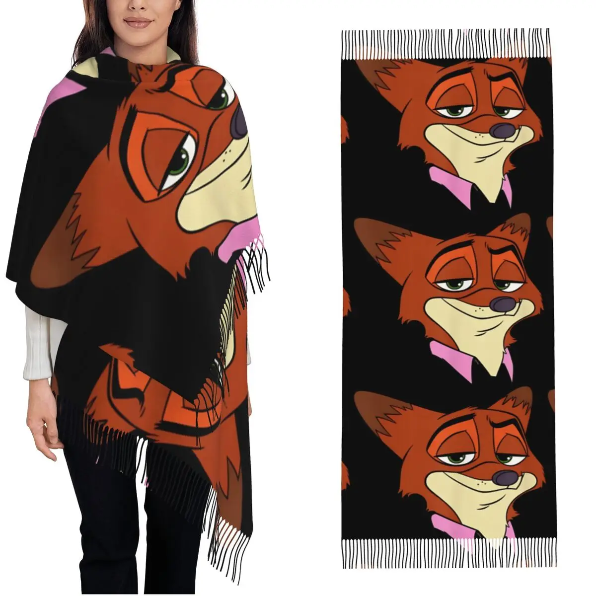 

Zootopia 2 Nick And Judy (3) Scarf with Long Tassel Warm Shawl Wrap Men Women Custom Headwear Scarves Winter Vintage Foulard