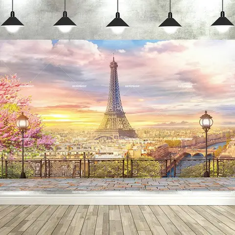 Daggtryck Eiffeltornet Tema Födelsedagsfest Bakgrund Paris Stadsbild Arkitektur Balkong Med Utsikt Över Gatuvy Bakgrund 8 best sales dioramabakgrund - №3