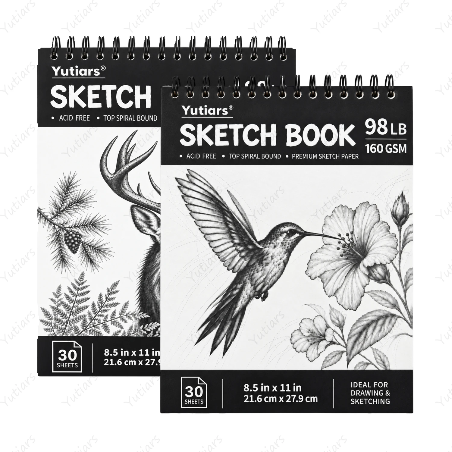 30 Sheets Spiral Bound Sketchbook, 160 GSM Acid-Free Drawing Pad for Pencil Sketching, Illustration and Creative Art Projects