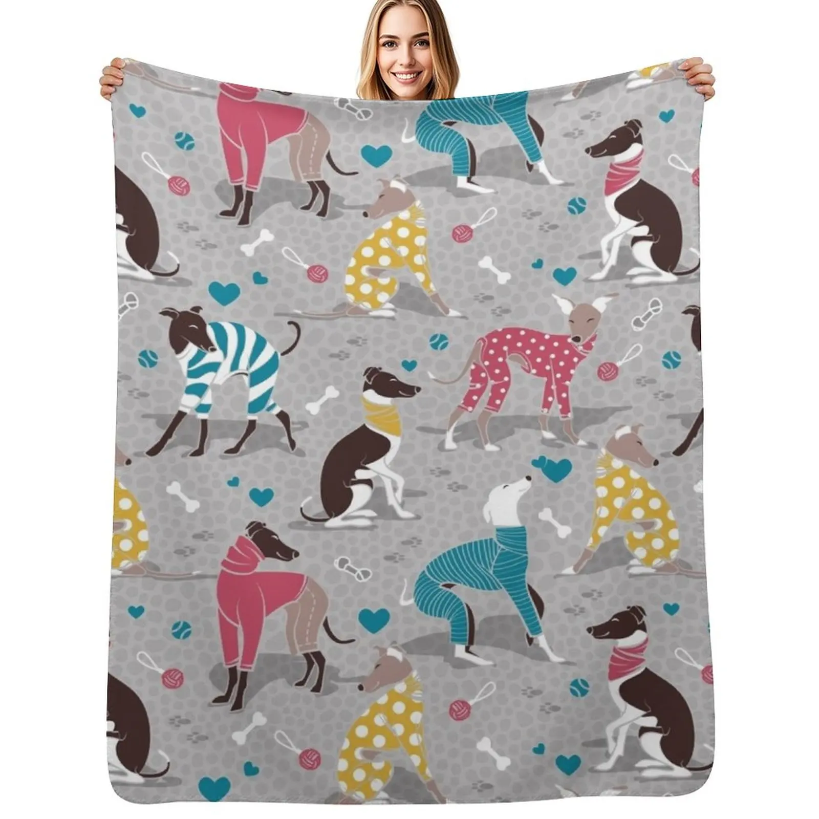 

Greyhounds dogwalk // grey background Throw Blanket Soft Cozy Blanket for Pet Kids Adults