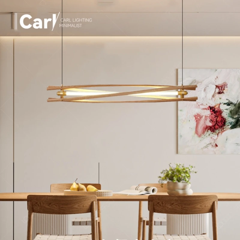 American Restaurant Lamp Medieval Retro Dining Room Bar Chandelier Long Strip Modern Simple High-end Walnut Color Lamp