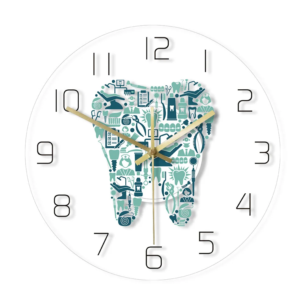 

Colorful Dental Clinic Tooth Wall Clock Dental Care Acrylic Hanging Clock Quiet Movement Wall Watch Decor Wall Clock