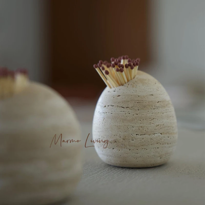 Travertine Match and Toothpick Holder Cute Multi-Purpose Storage Jar for Cotton Swabs Decorative Bathroom Vanity Home Decor