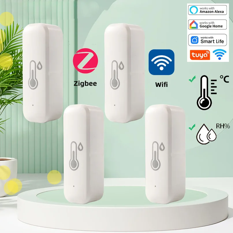 

ZigBee 3.0/Wifi Smart Temperature And Humidity Sensor Tuya WiFi Indoor Hygrometer APP Monitor Real-time Updates