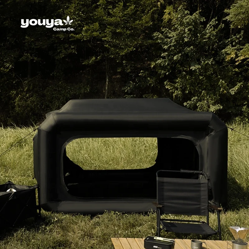 Luxurious Black Four-season Double Layer Outdoor Tent Portable Inflatable House Design Waterproof Oxford PVC Mesh Windows Doors