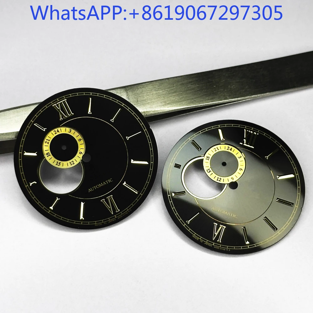 Preto ouro numeral romano sunburst textura relógio dial adequado para movimento nh35/39 vintage universal mod peças acessório