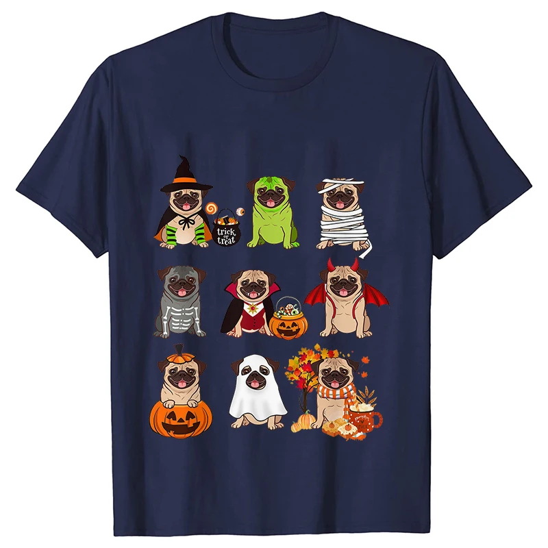 Dog Horror Halloween Women T-Shirts Pug Dog Shirt Harajuku Graphic Tops Female Summer Fashion Shirts Halloween Pug Dog Tshirt