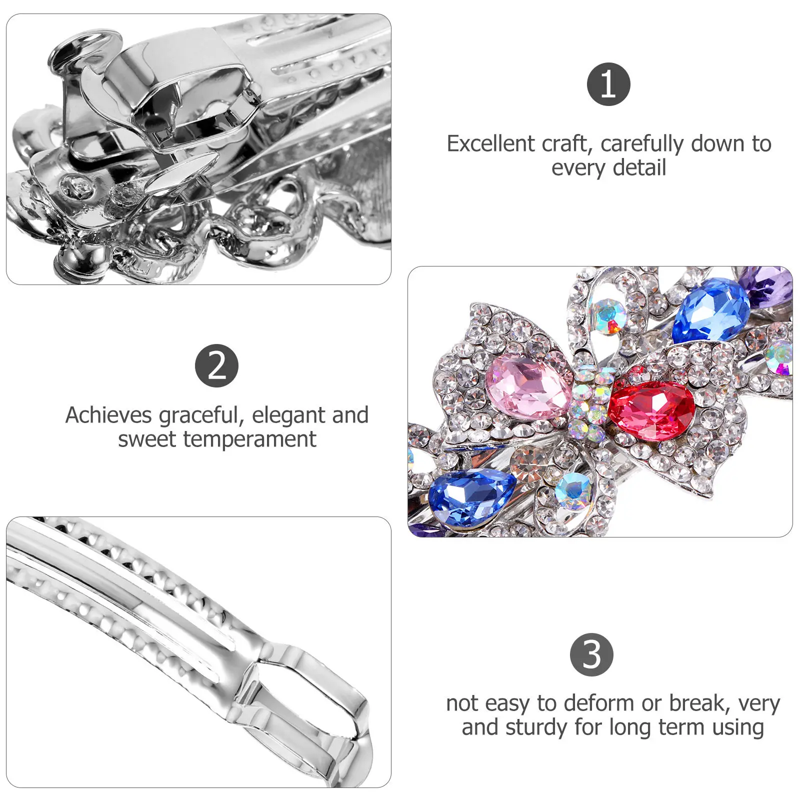 Women Rhinestone Hairpin Durable Metal Clips for Thick Hair Styling Accessory Wedding Birthday Pageant Party Decorative