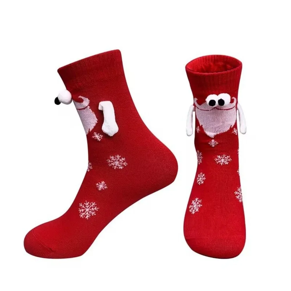 

New Cartoon Magnetic Holding Hands Socks with Expression Floor Socks Mid-calf Socks Warm Funny Xmas Sock For Women Men