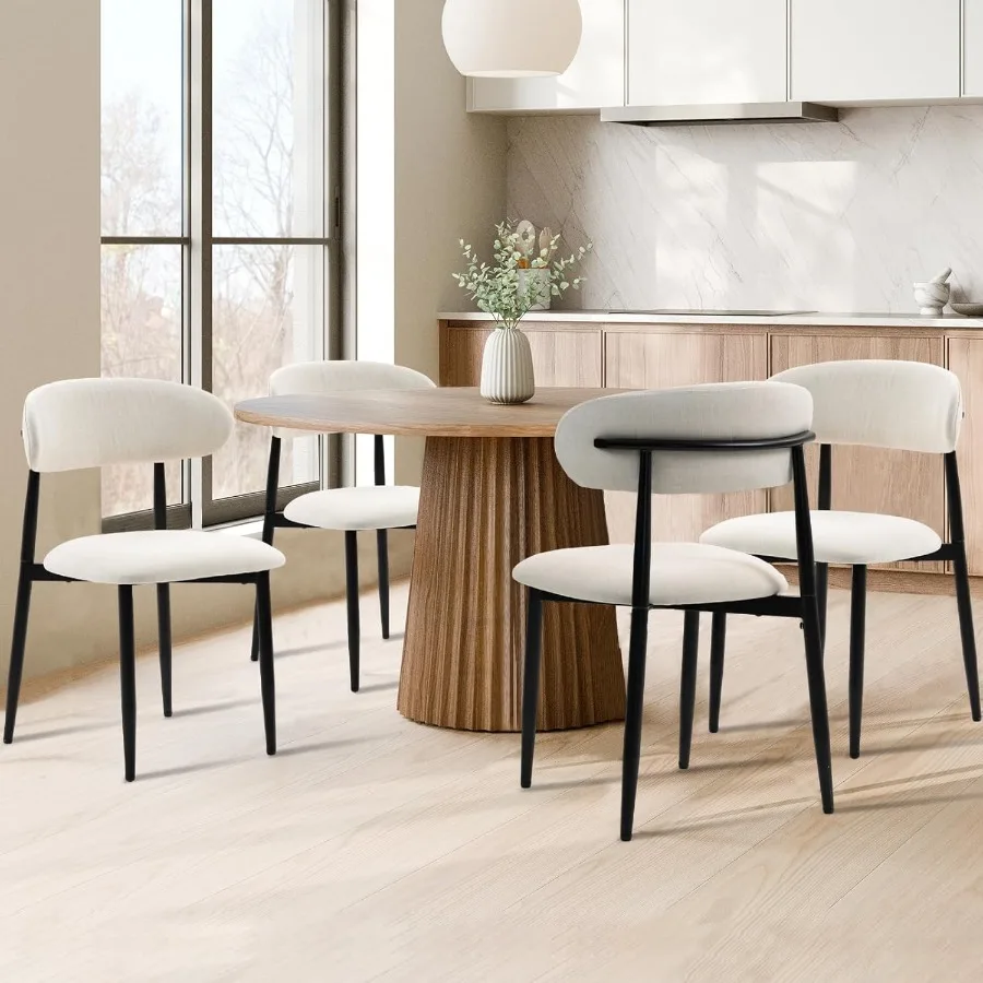 Dining Chairs Set of 4 Metal Kitchen Chairs with Modern Fabric Upholstered for Dining Room Beige